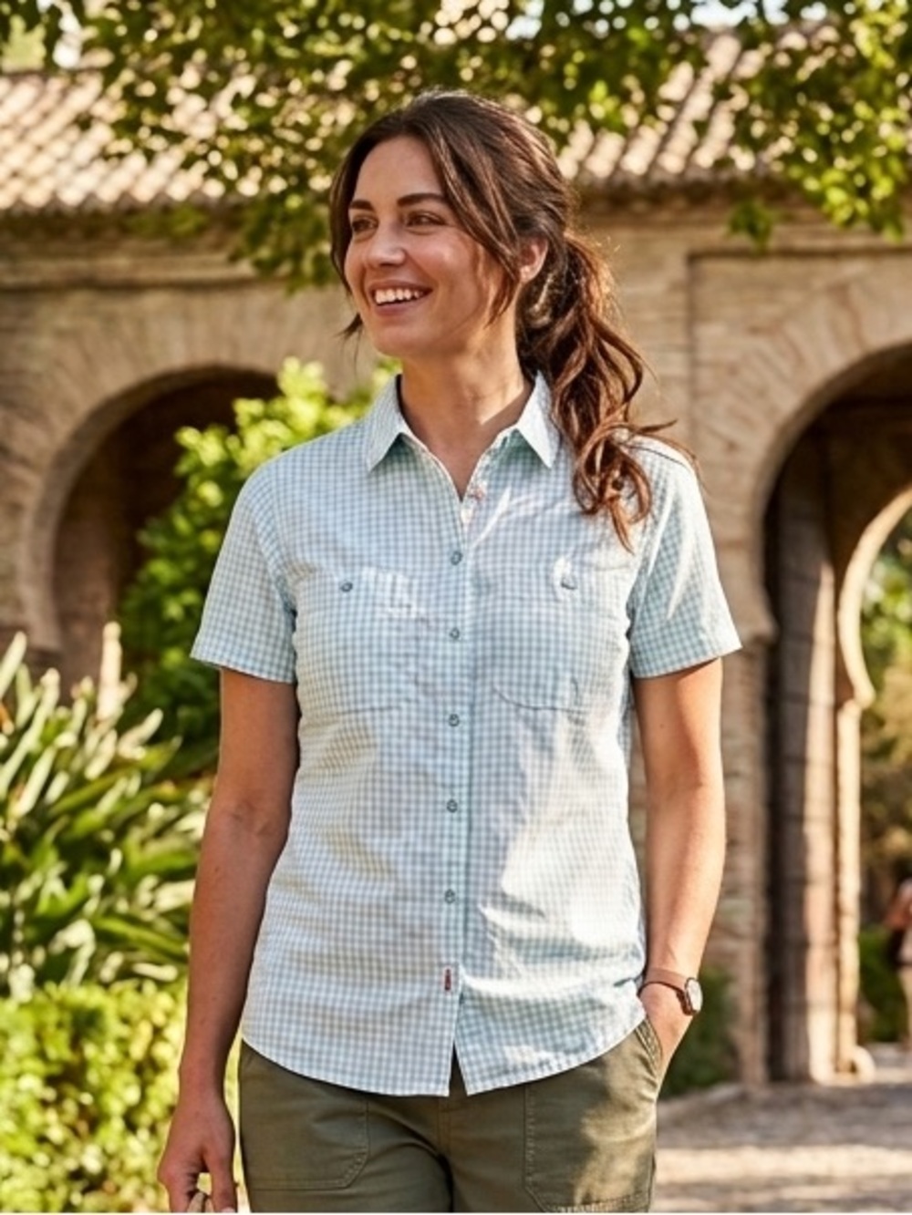 NWT Orvis Women's Performance Short Sleeve Shirt XS Blue Gingham